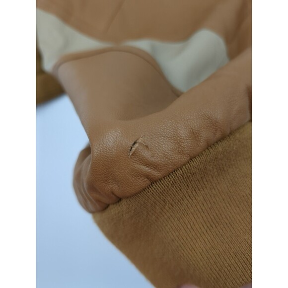 Maxini Collezione Mens Sweater Patchwork Leather Brown Tan Men's Size XXL 1980s - Picture 4 of 15